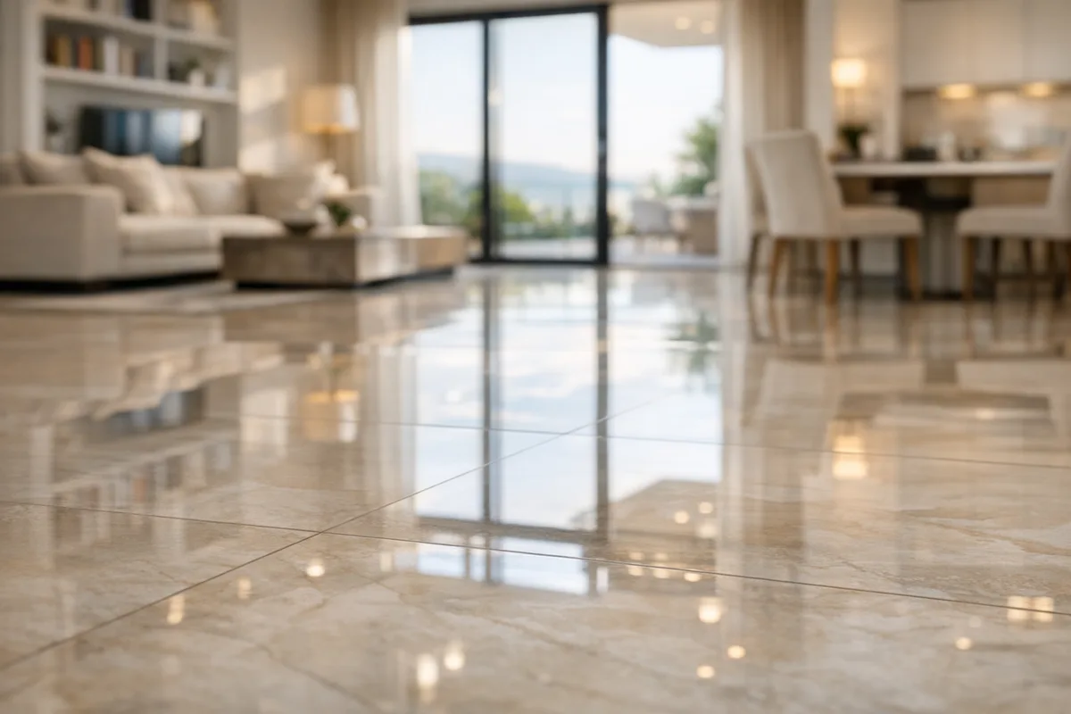 ליטוש מרצפות בית מודרני בישראל - רצפה מבריקה לאחר ליטוש מקצועי