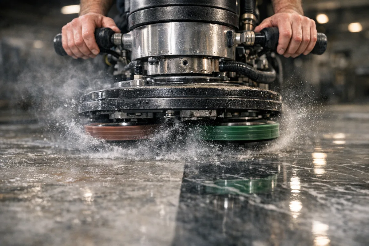 תהליך ליטוש מרצפות עם מכונת ליטוש דיסק יהלום