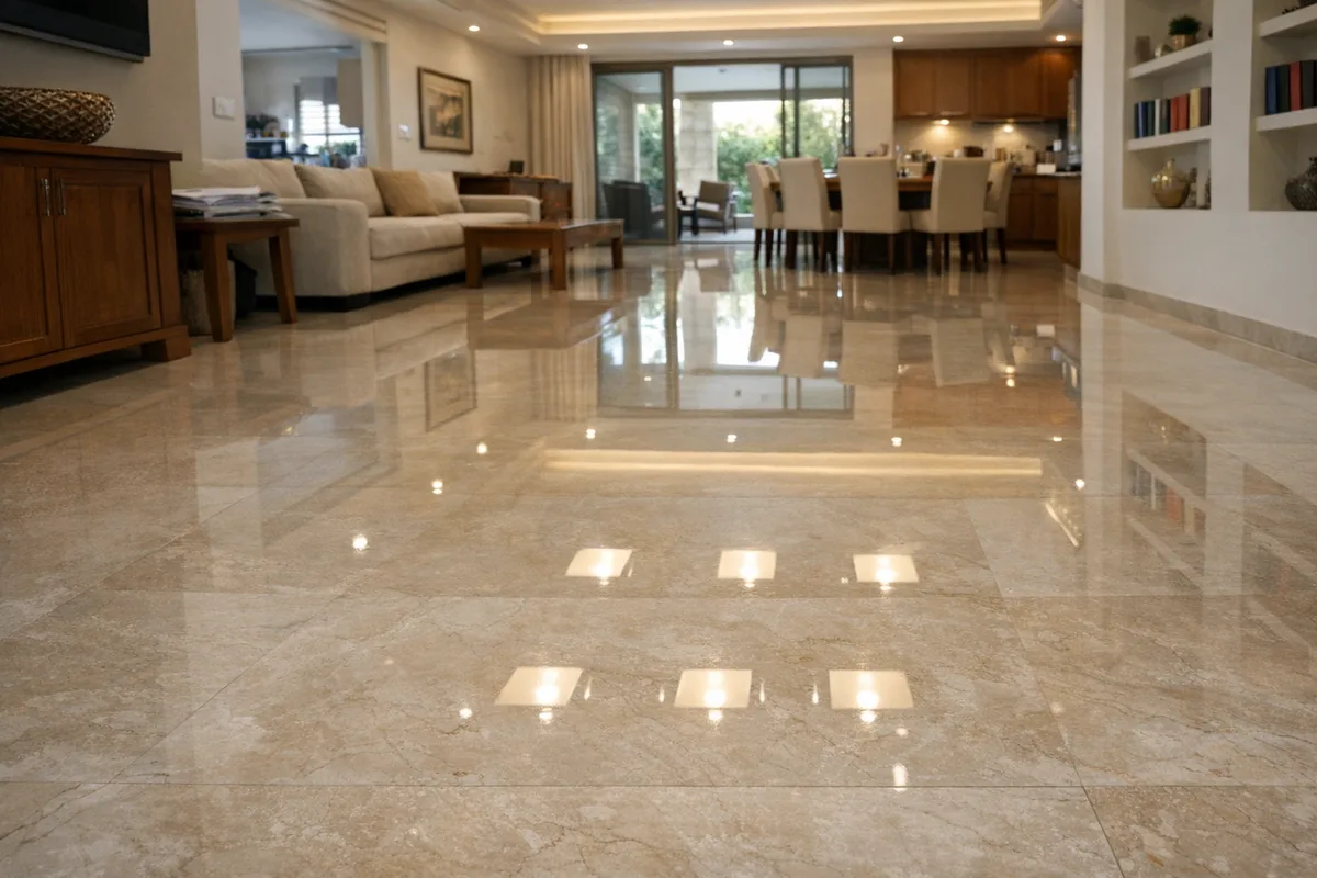 ליטוש שיש אחרי - רצפת שיש מבריקה ומחזירה אור