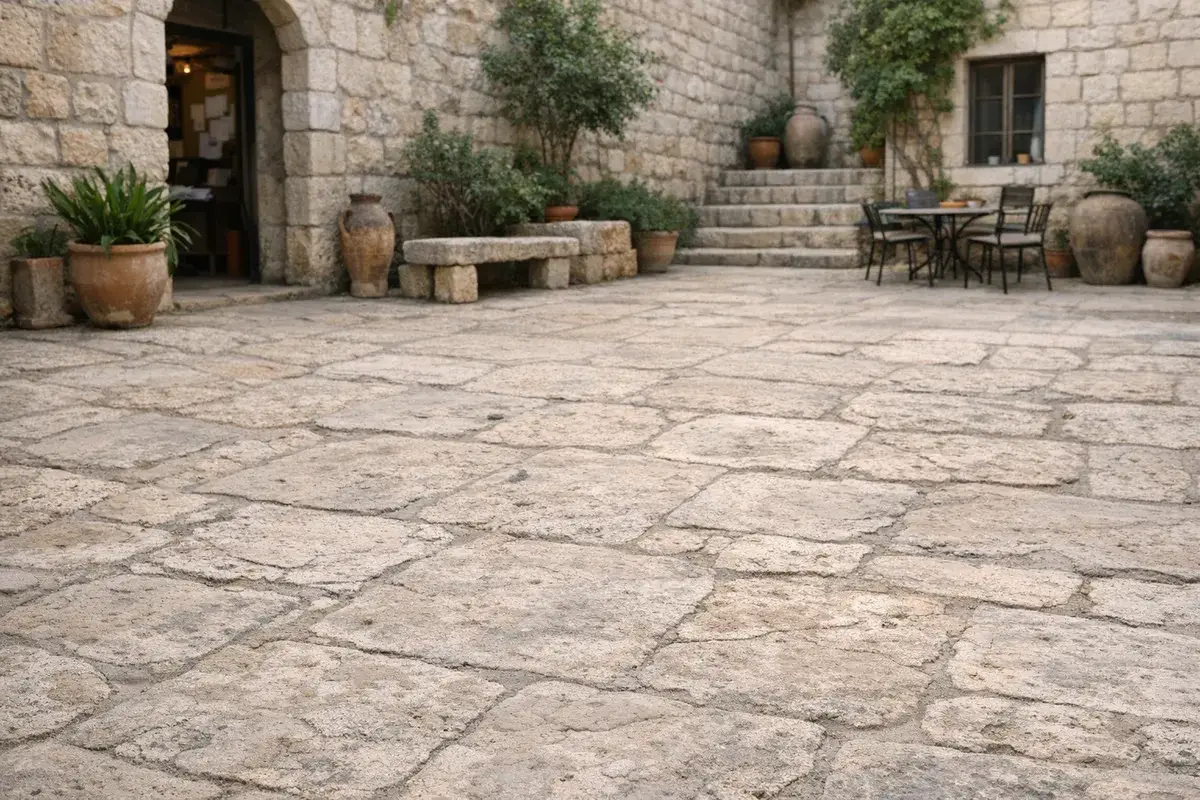 ליטוש אבן ירושלמית לפני - אבן מאובנת וחליפה