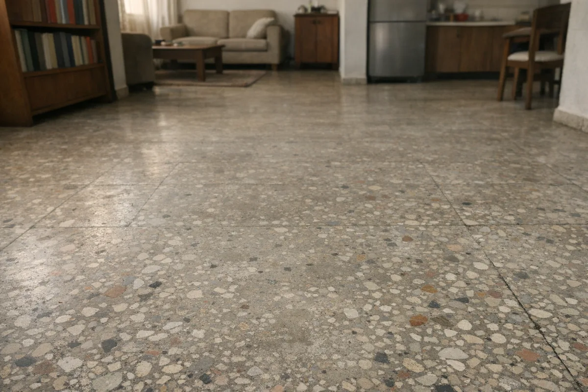 ליטוש טרצו לפני - רצפת טרצו דהויה